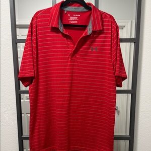 Under Armour Men's Red Polo with Gray Stripes